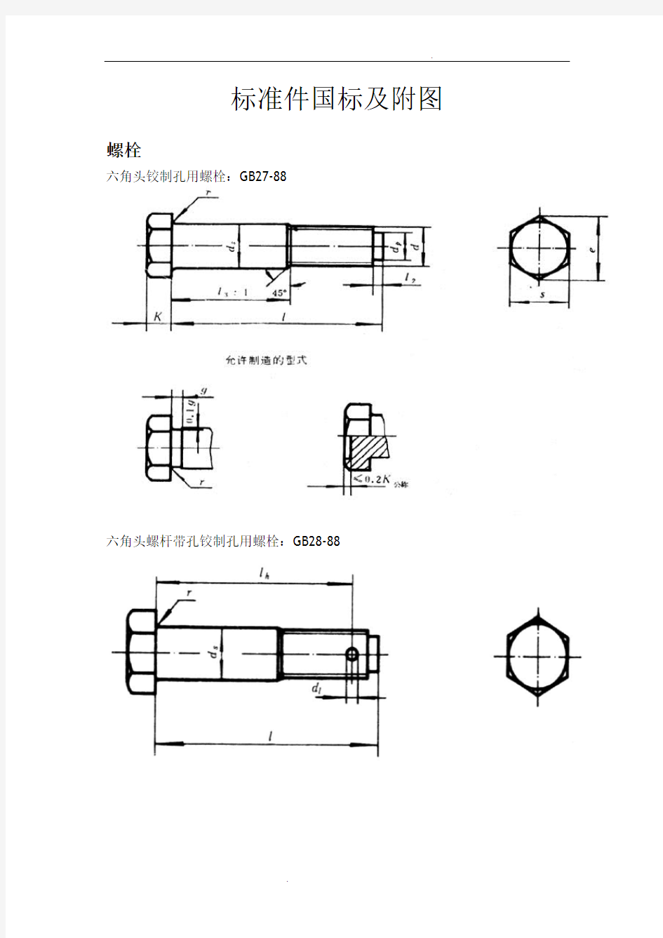 螺栓标准件国标及附图