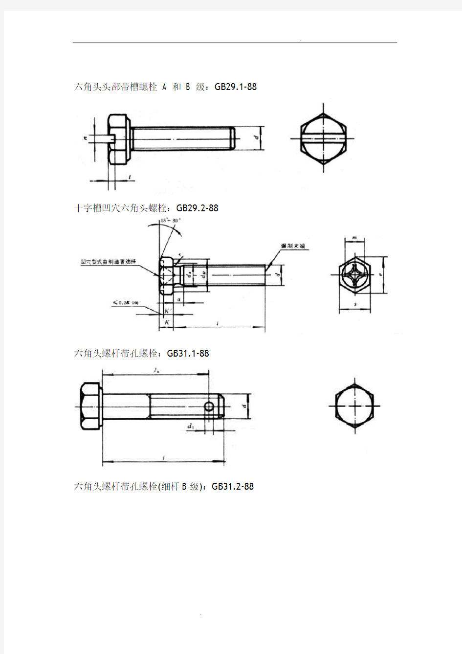 螺栓标准件国标及附图