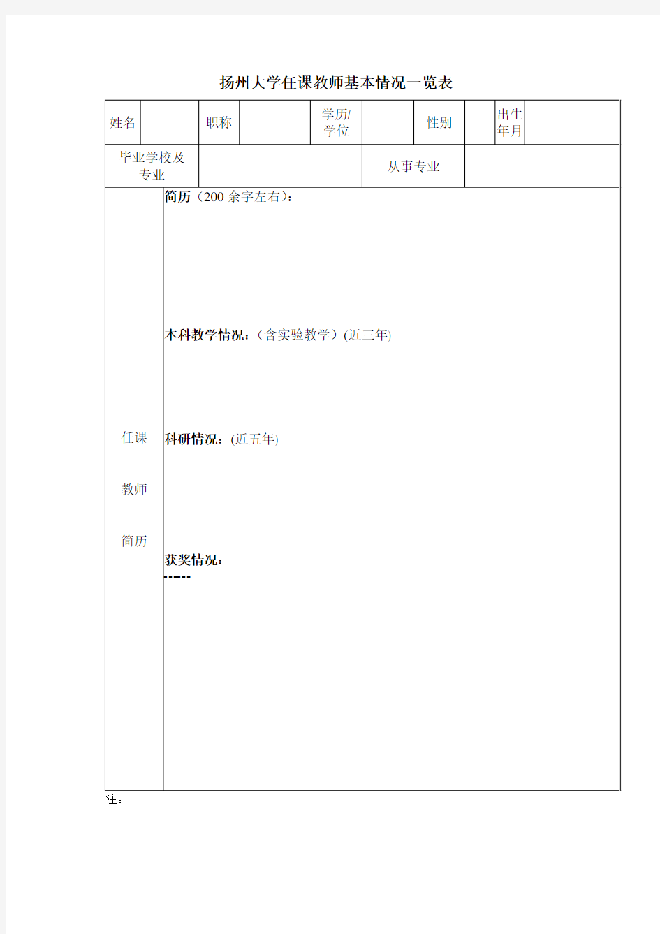 扬州大学任课教师基本情况一览表