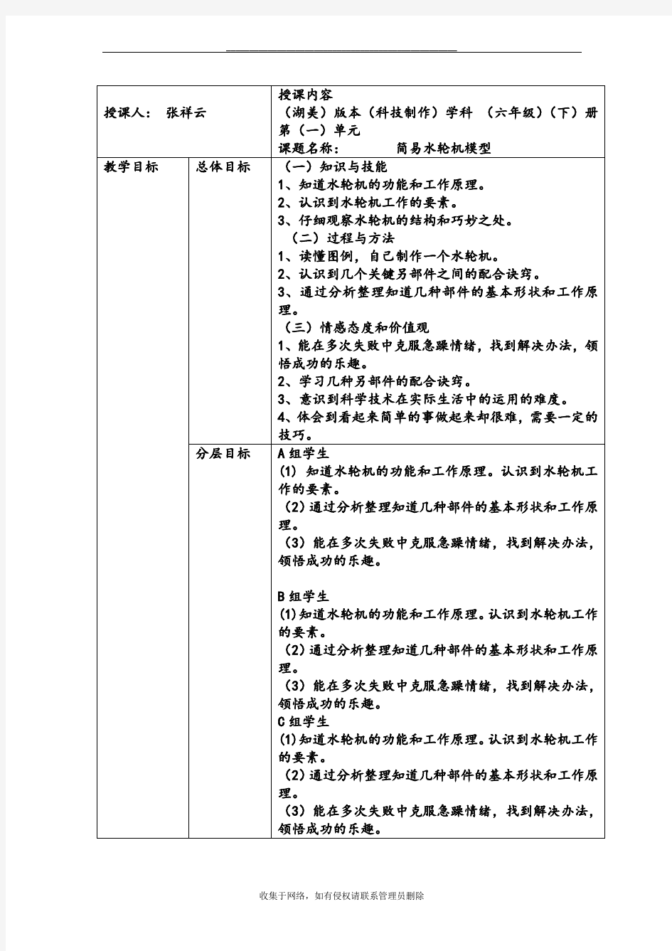 最新六年级科技与制作教案