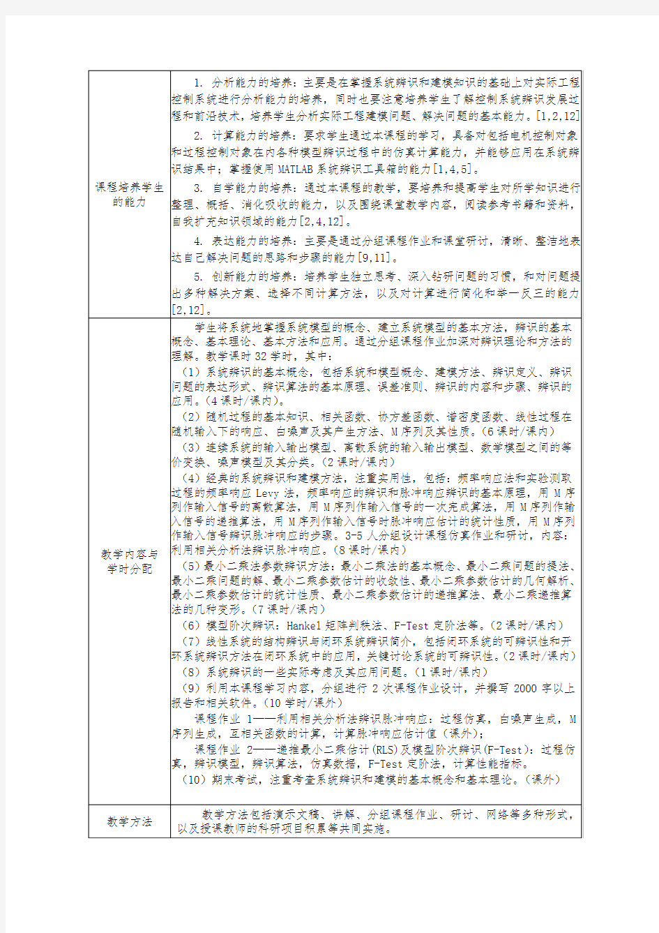 系统辨识与建模教学大纲