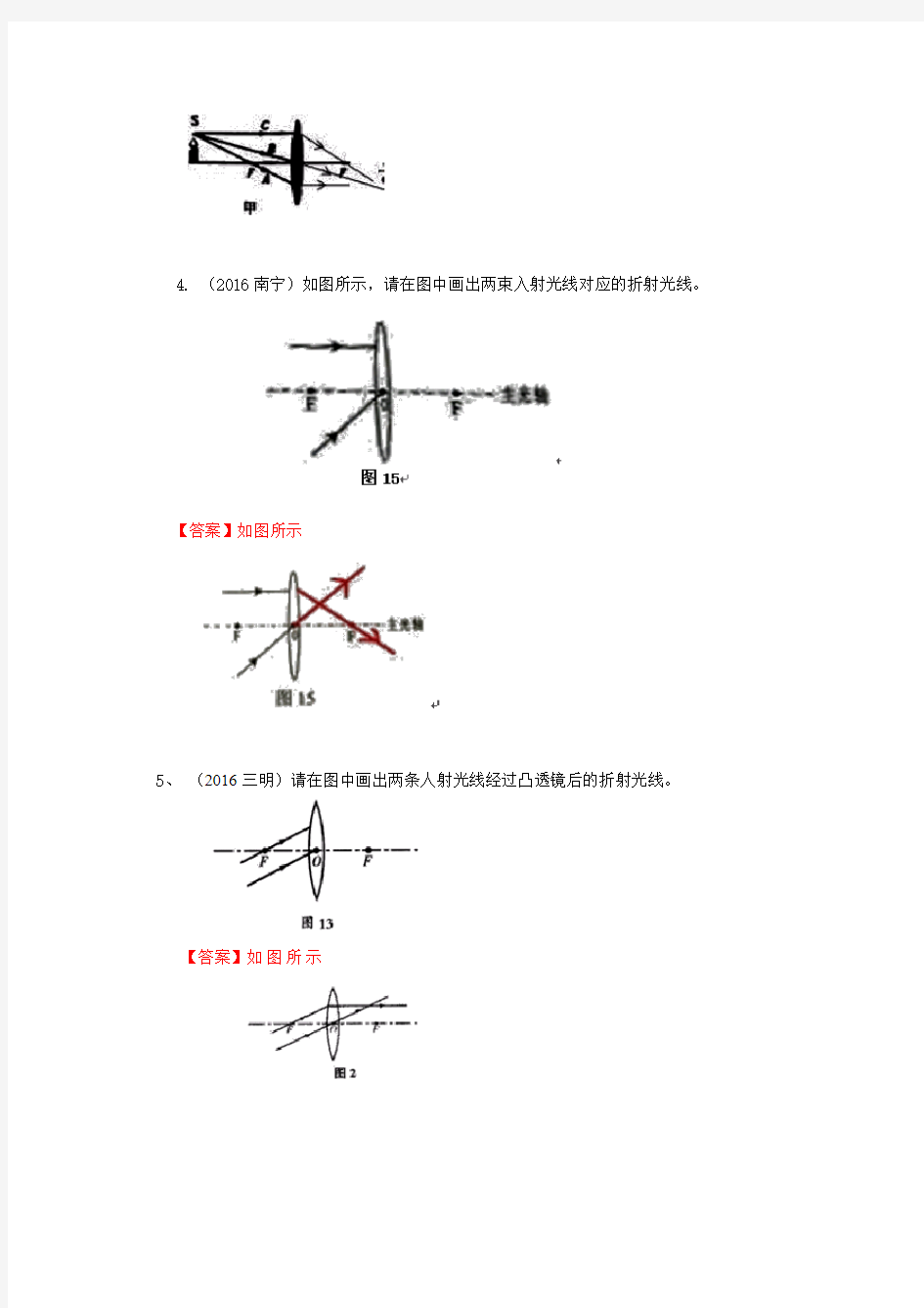 2017中考复习透镜作图专题训练(附答案)