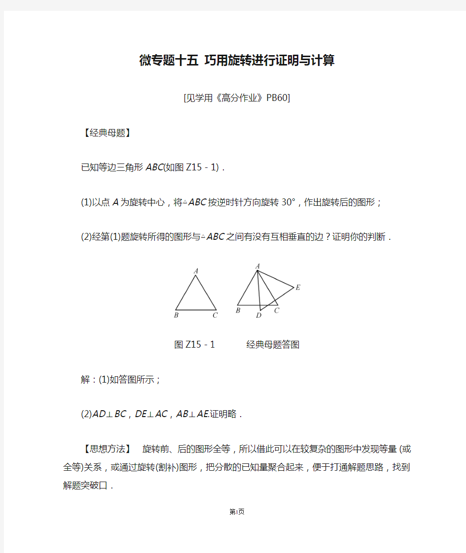 微专题十五 巧用旋转进行证明与计算