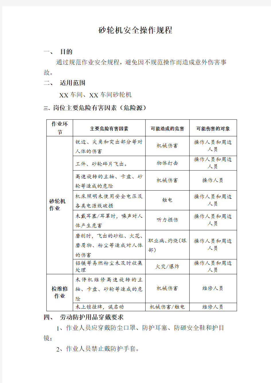 砂轮机安全操作规程