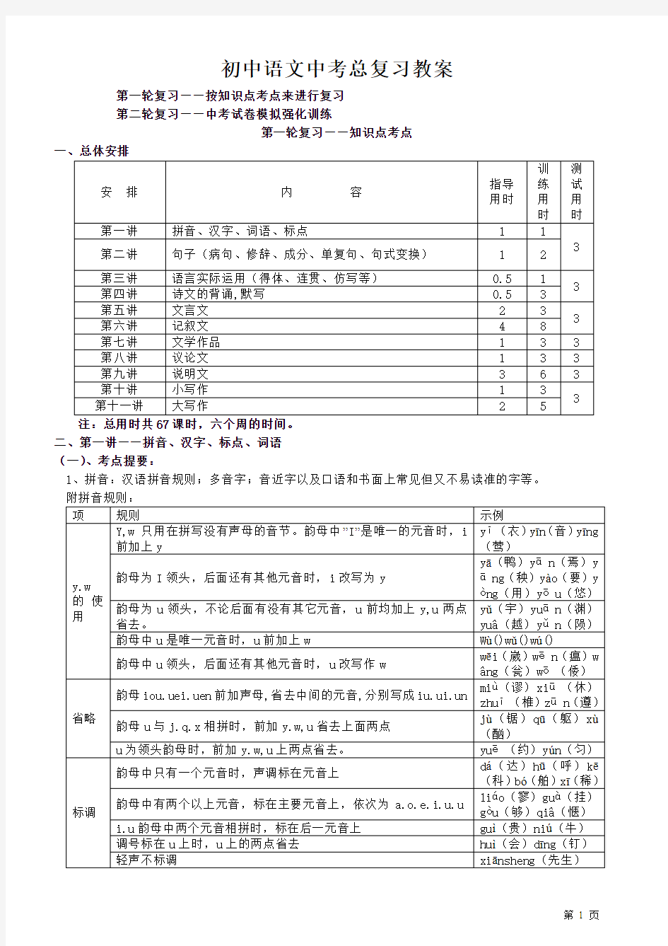 初中语文中考总复习教案