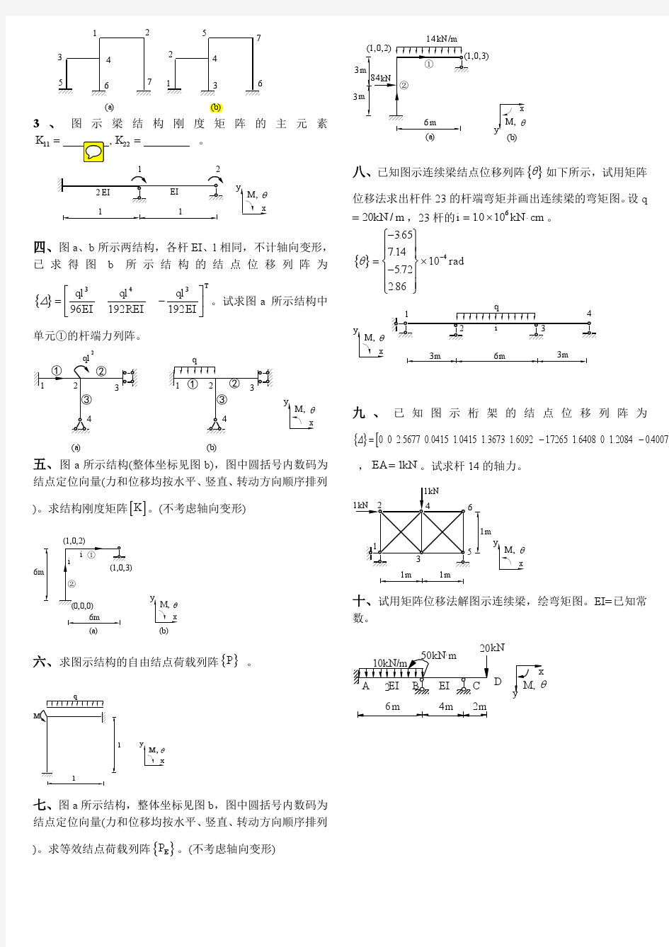 结构力学自测题(第八单元)矩阵位移法