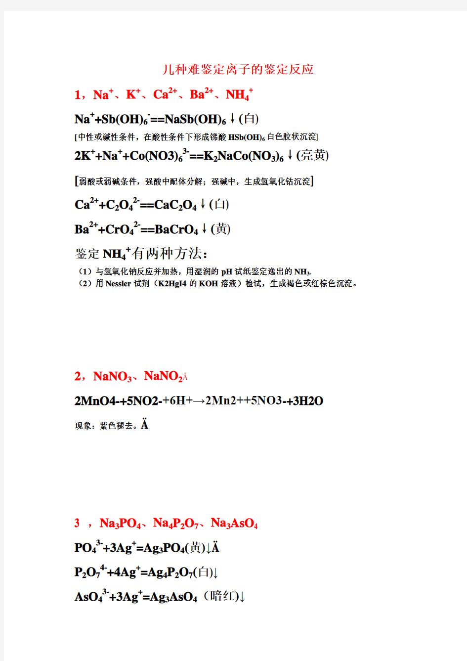 几种难鉴定离子的鉴定反应(补充版)