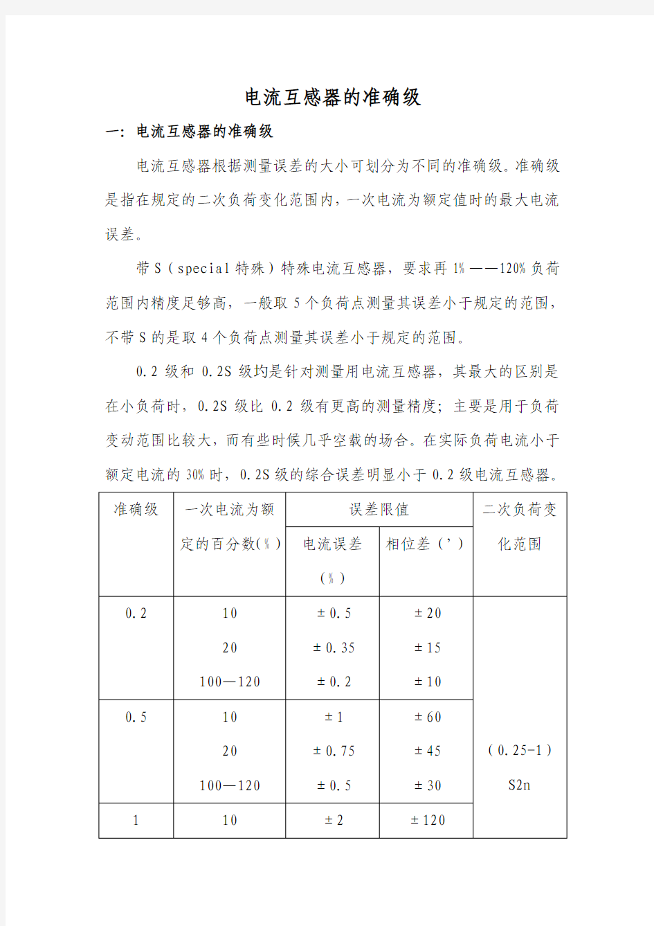 电流互感器(PT)准确级