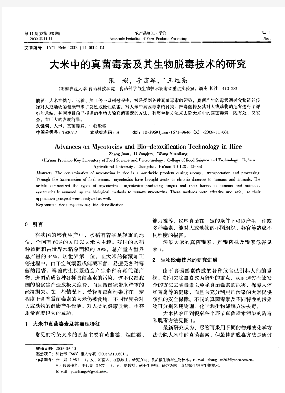 大米中的真菌毒素及其生物脱毒技术的研究