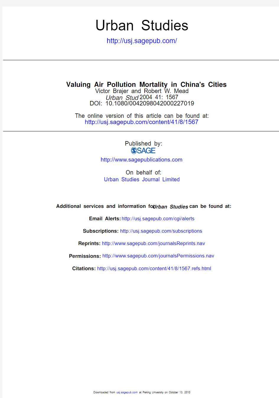 Valuing Air Pollution Mortality in China's Cities