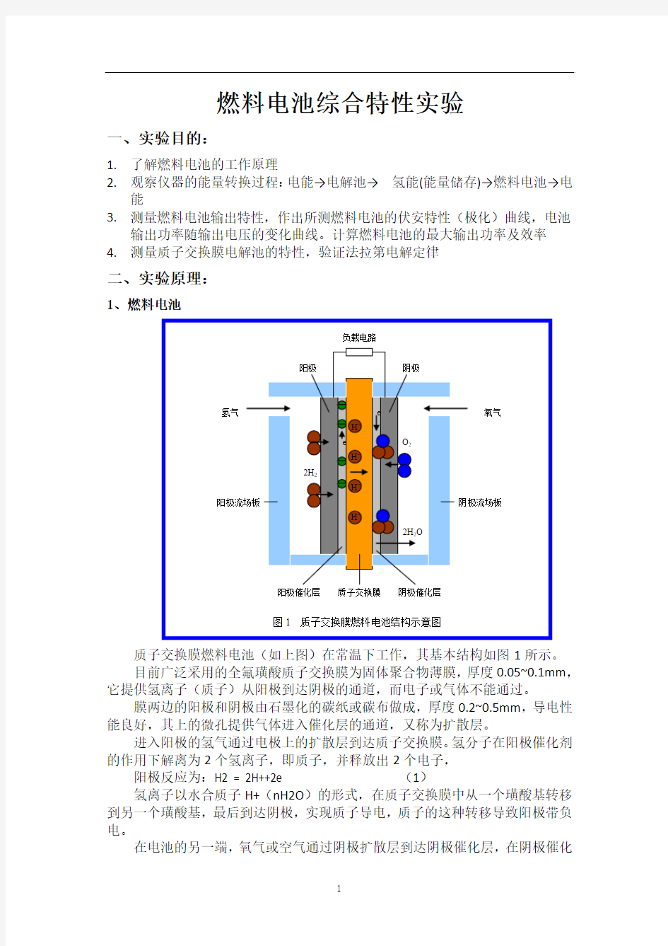 燃料电池综合特性实验报告