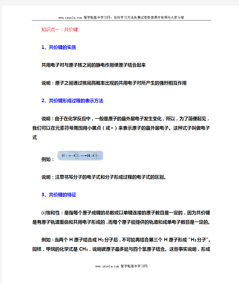 高中化学共价键知识点总结word