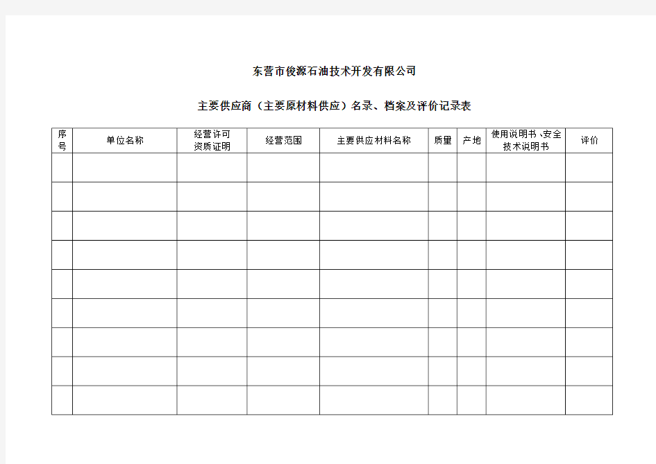 合格供应商名录、档案及评价记录表