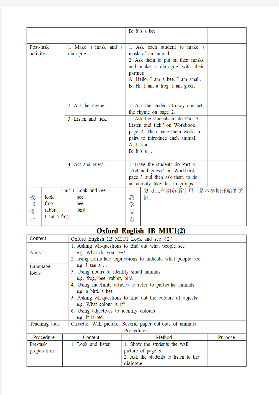 2015-2016学年上海新版牛津英语1B教案