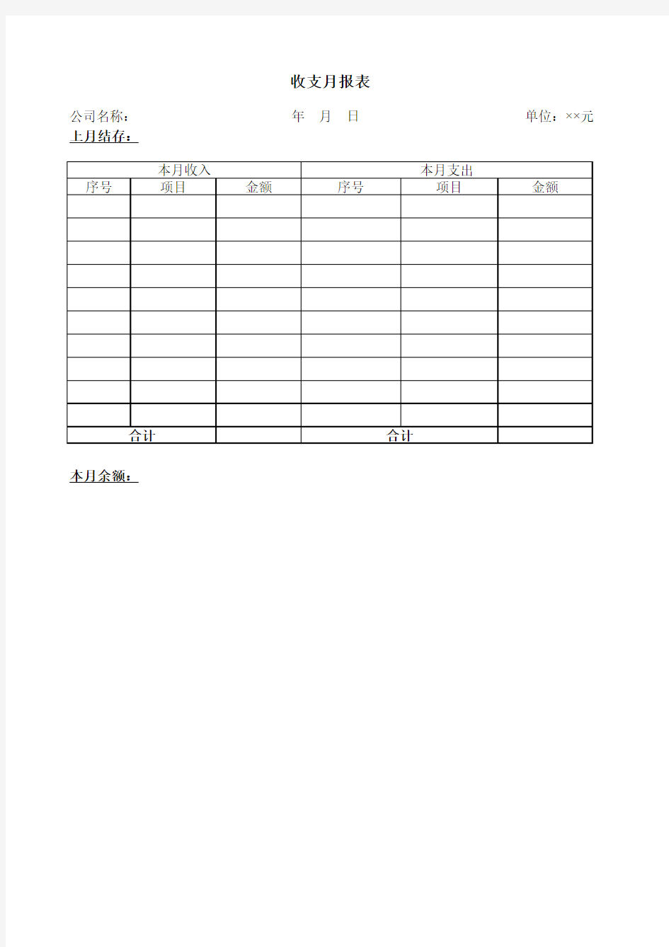 公司收支月报表