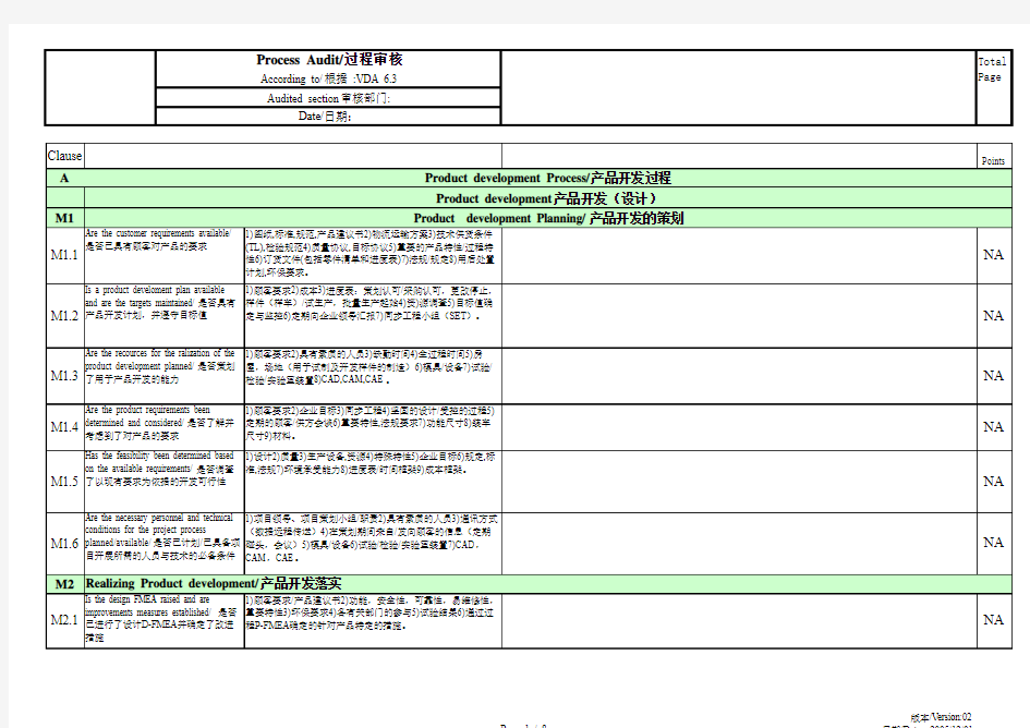 VDA6.3 Check List