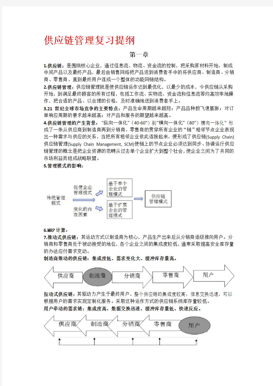 供应链管理复习提纲