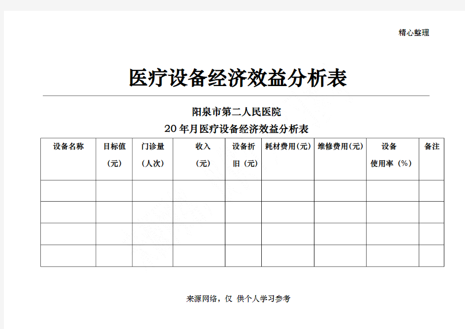 医疗设备经济效益分析表