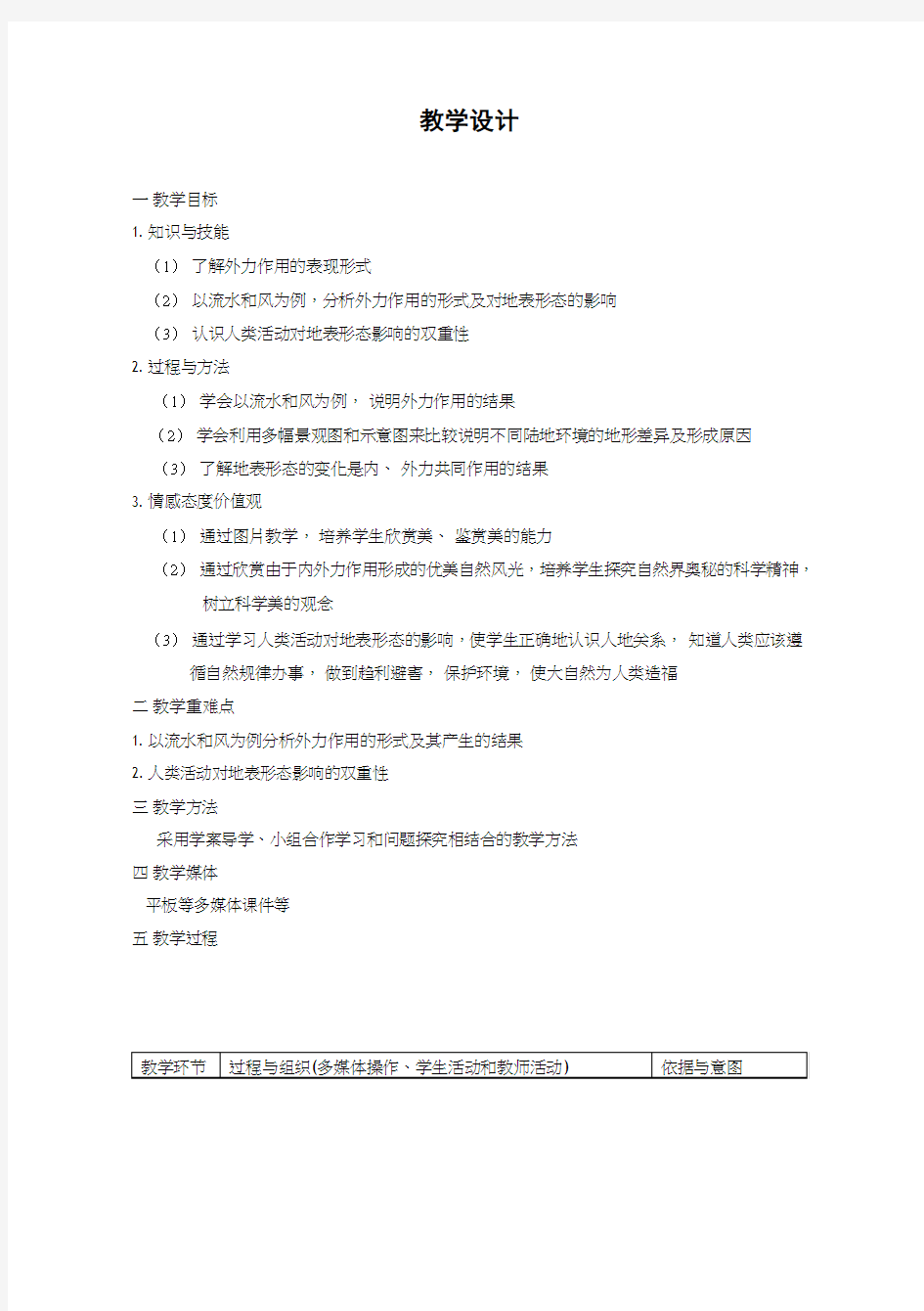 高中地理《外力作用与地表形态(1)》优质课教案、教学设计