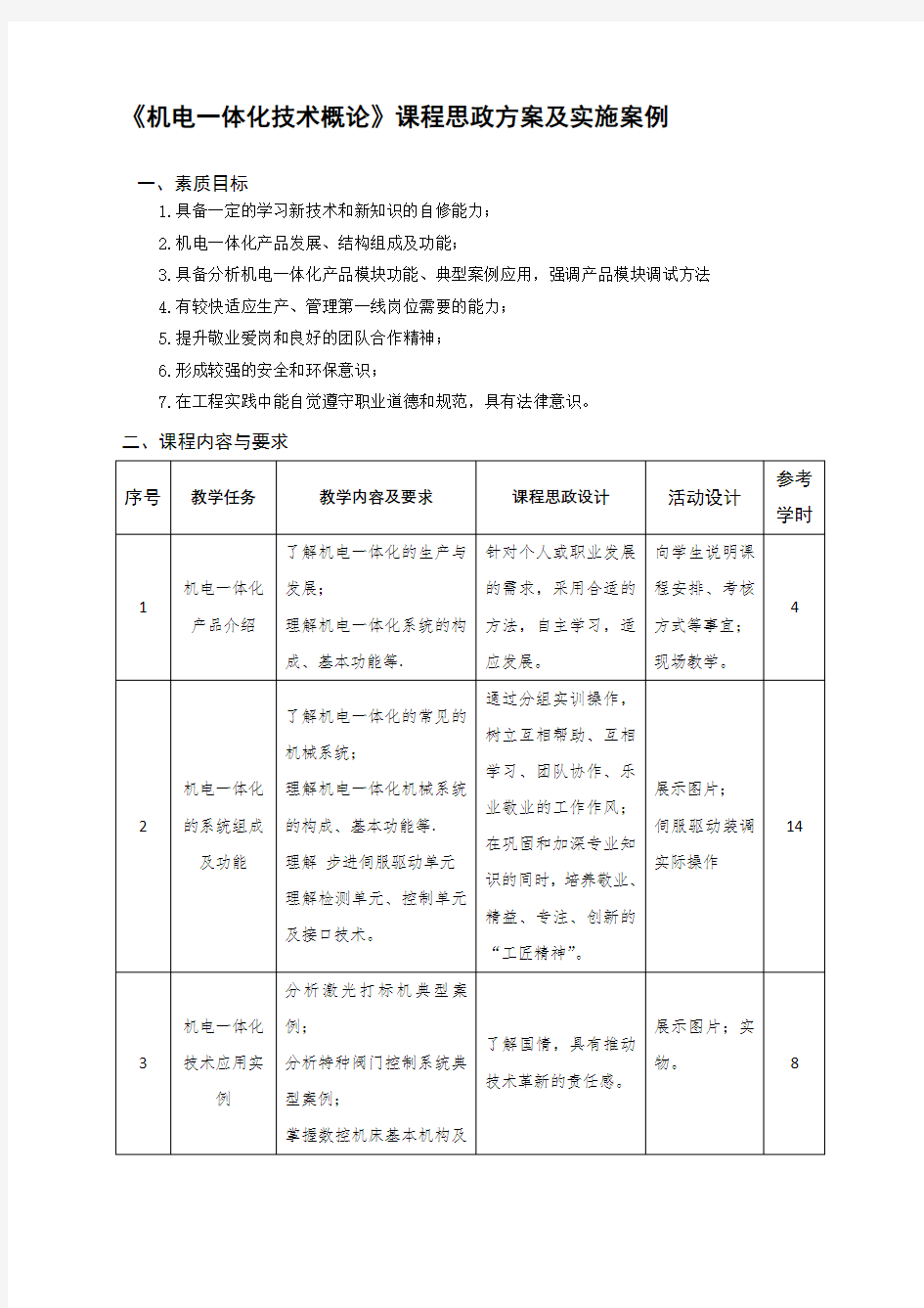 课程思政方案及实施案例