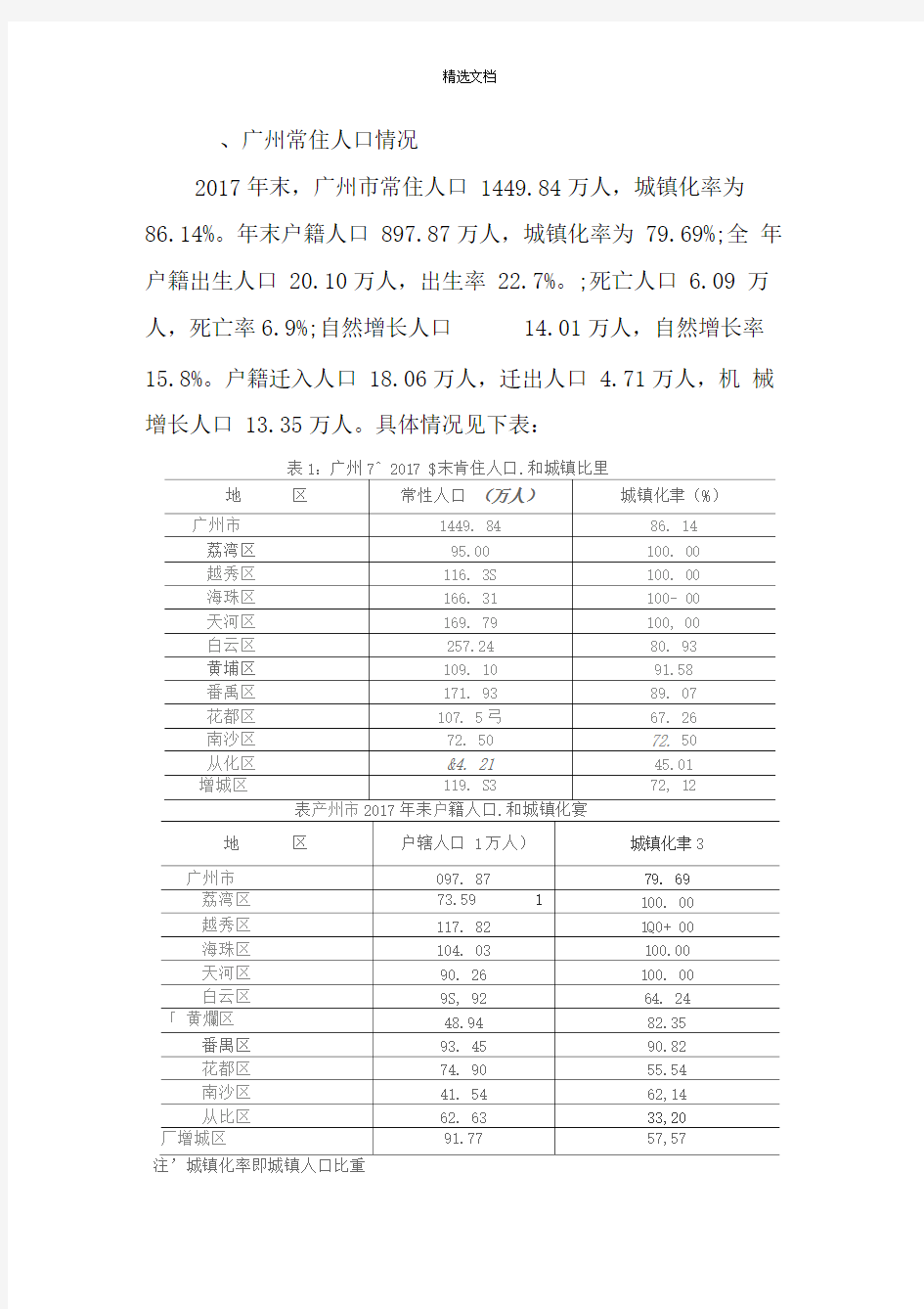 2017年广州市人口分布情况