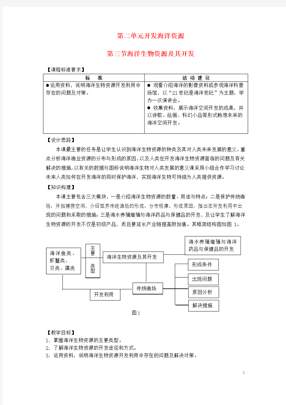 高中地理 第二单元 开发海洋资源 2.3 海洋生物资源及其开发教案 鲁教版选修2