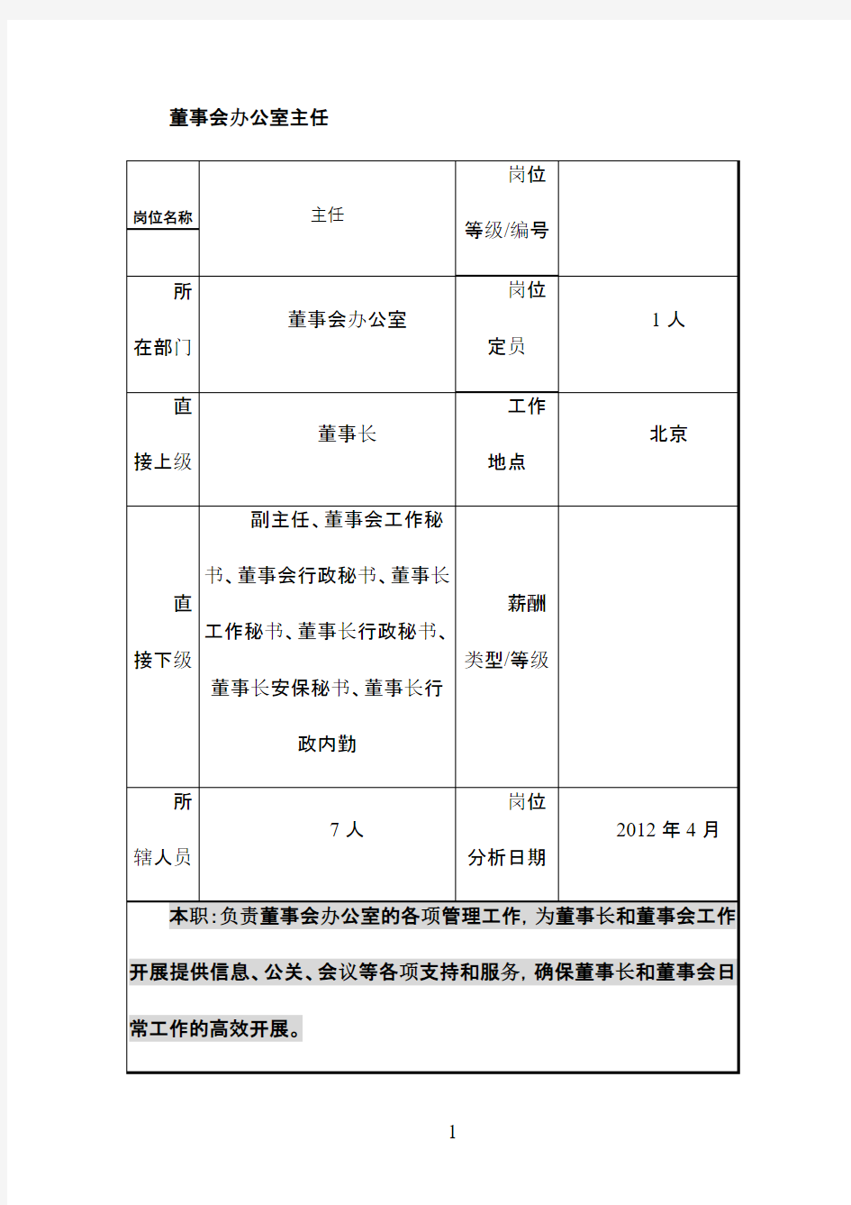 董事会办公室主任职责和岗位职责