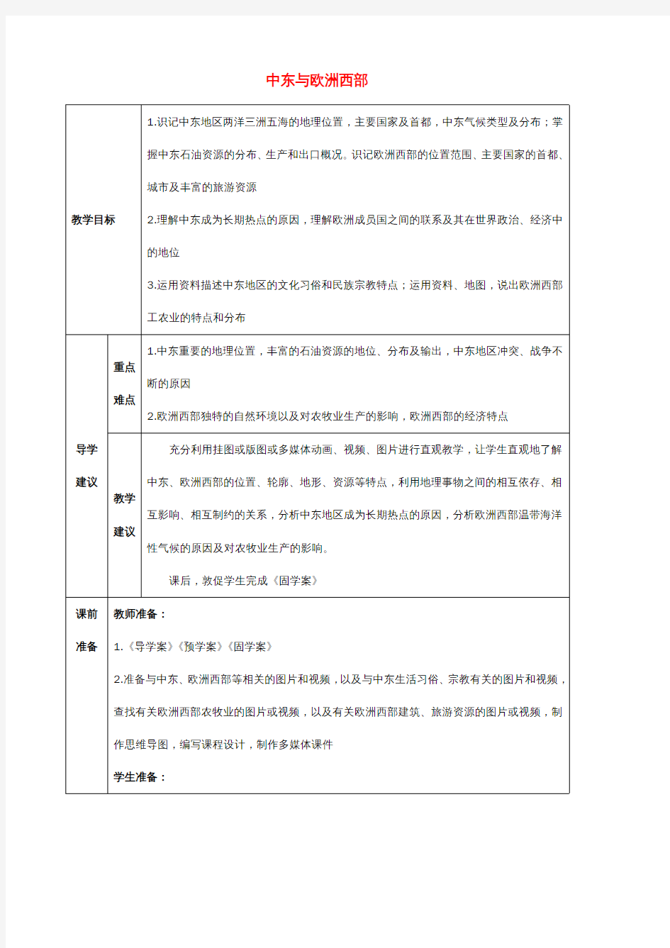 高考地理总复习区域地理——世界地理《中东、欧洲西部》教案