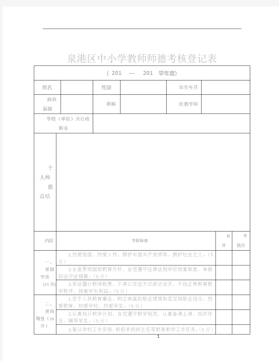 中小学教师师德考核登记表