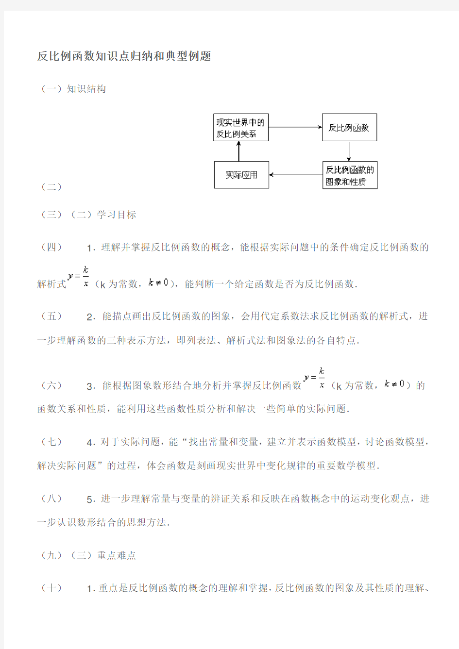 反比例函数知识点归纳重点 