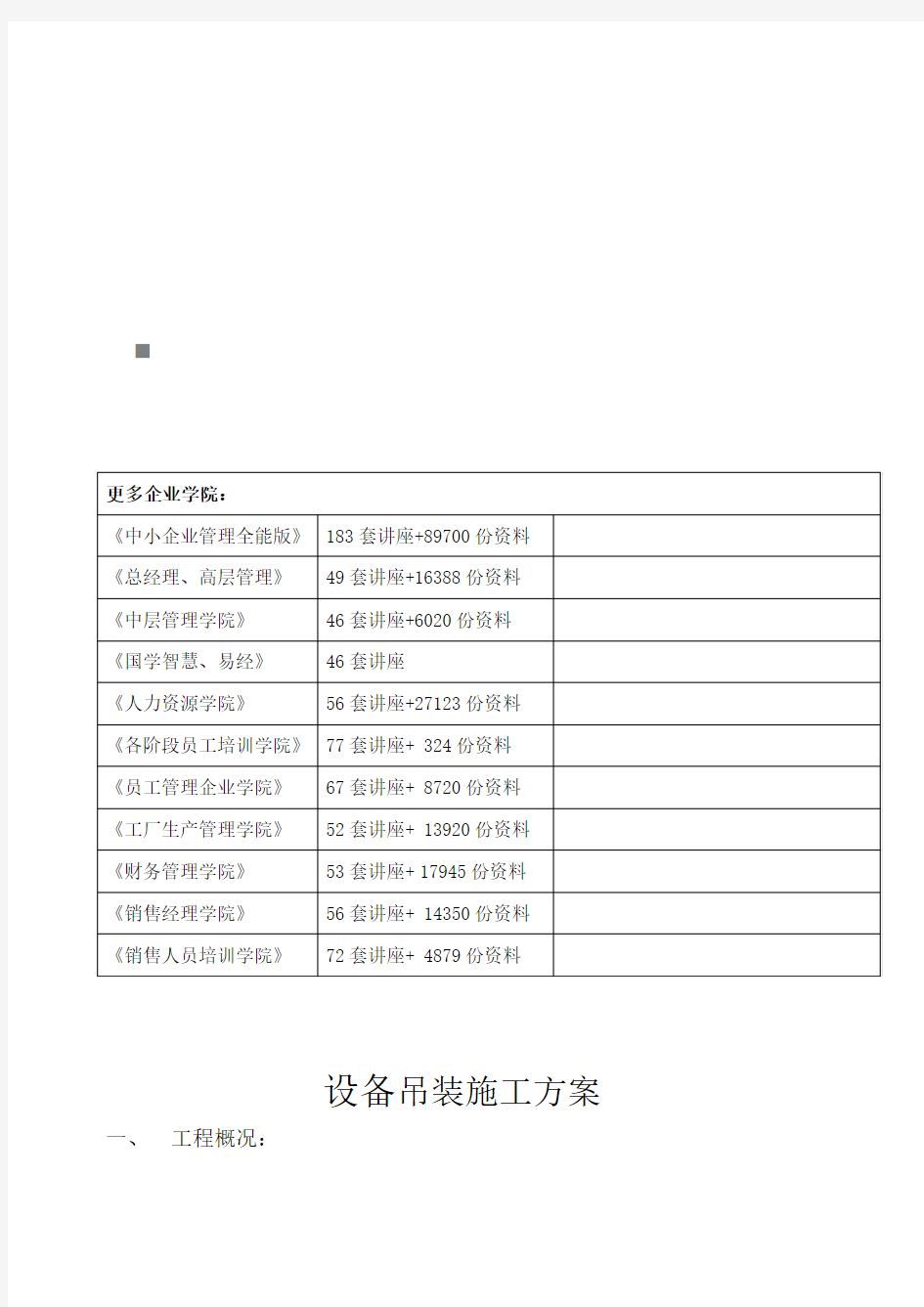 设备吊装工程施工方案