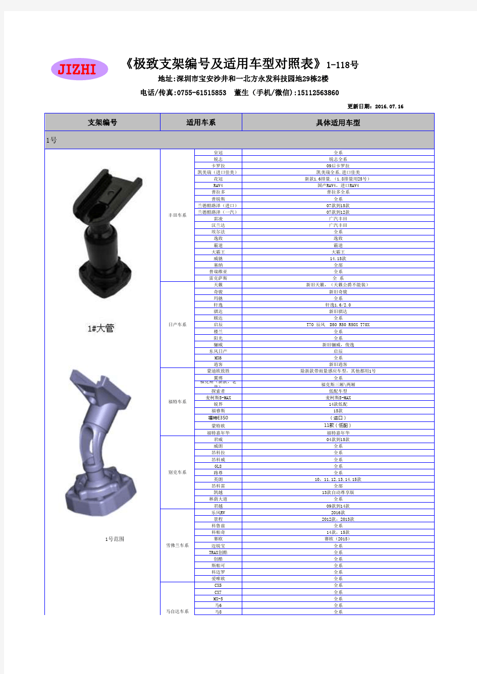 后视镜支架适用车型对照表