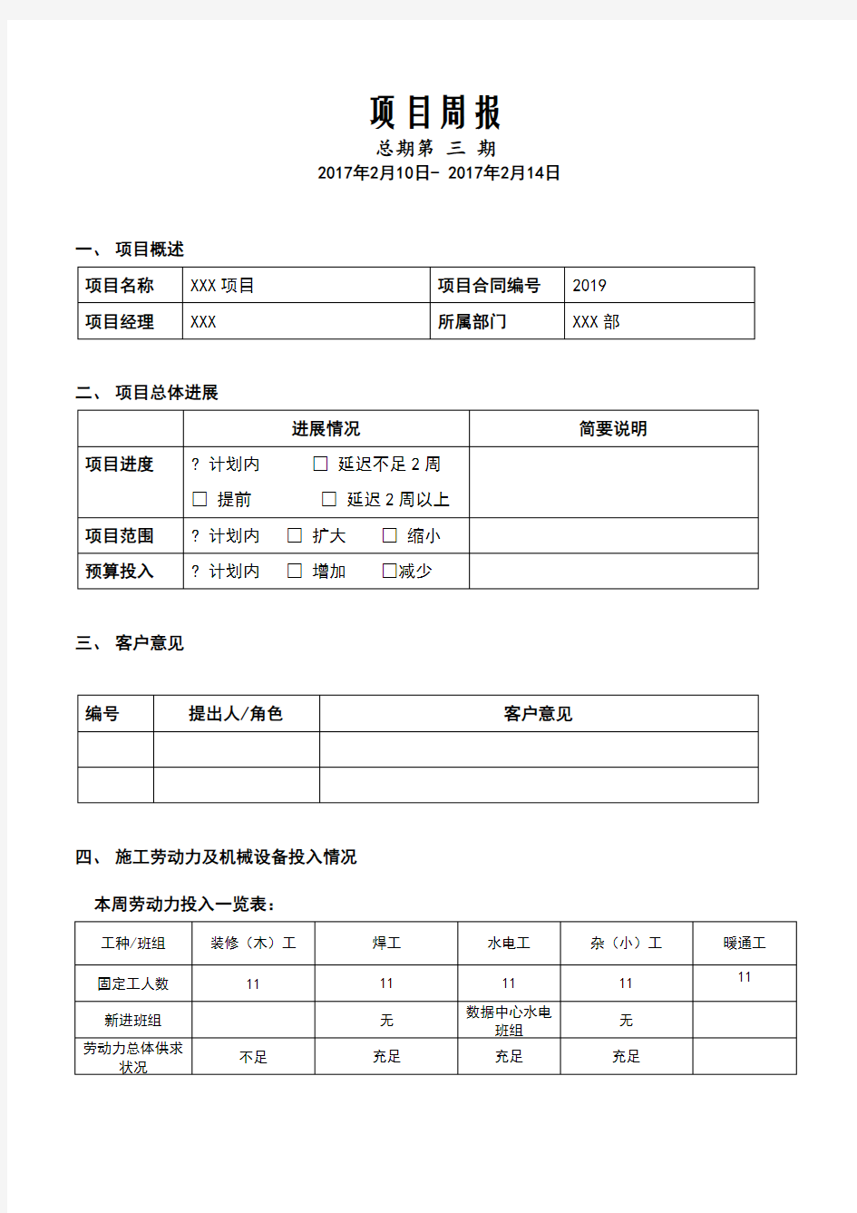 建筑智能化弱电工程施工周报范本