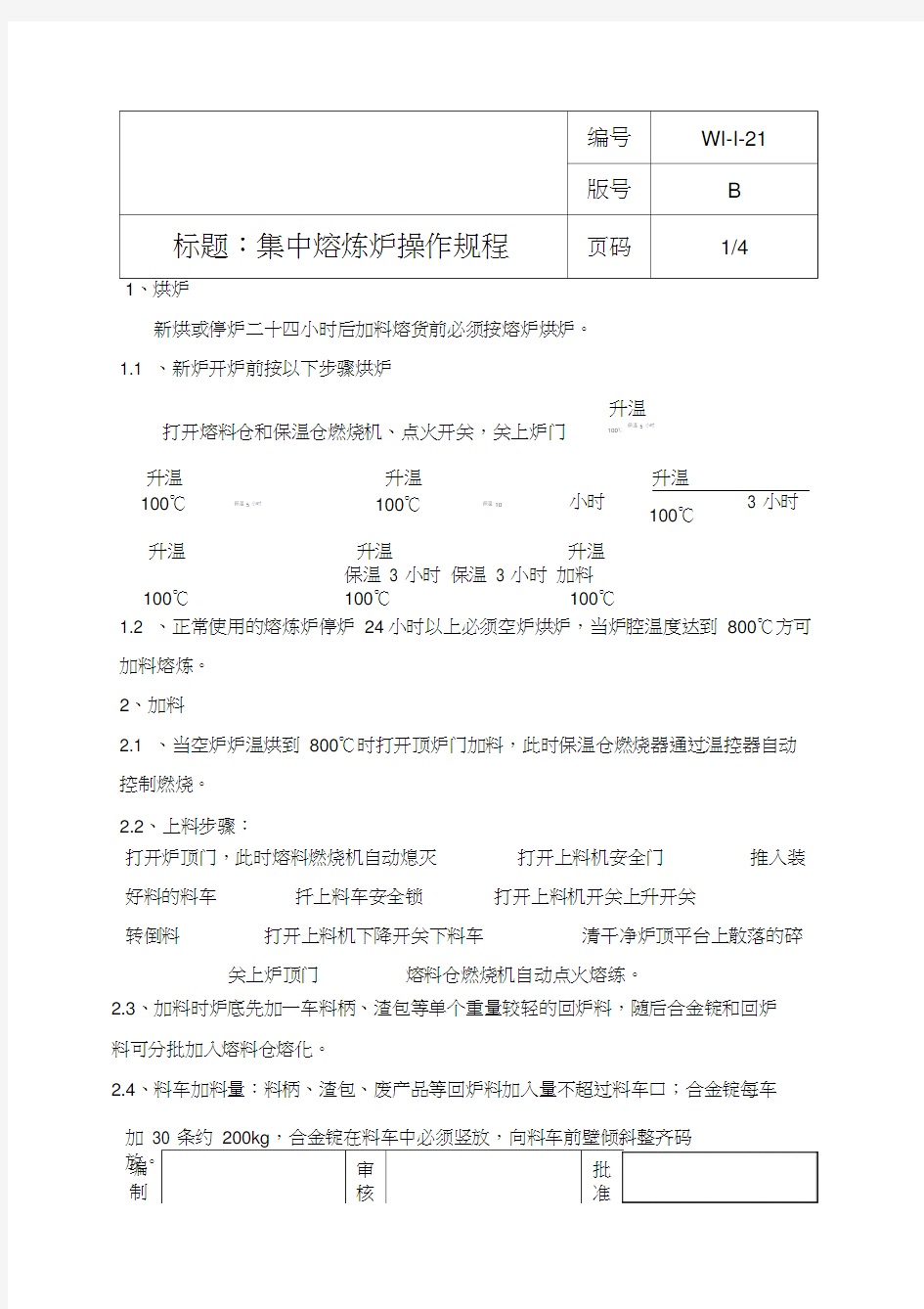 集中熔炼炉操作规程