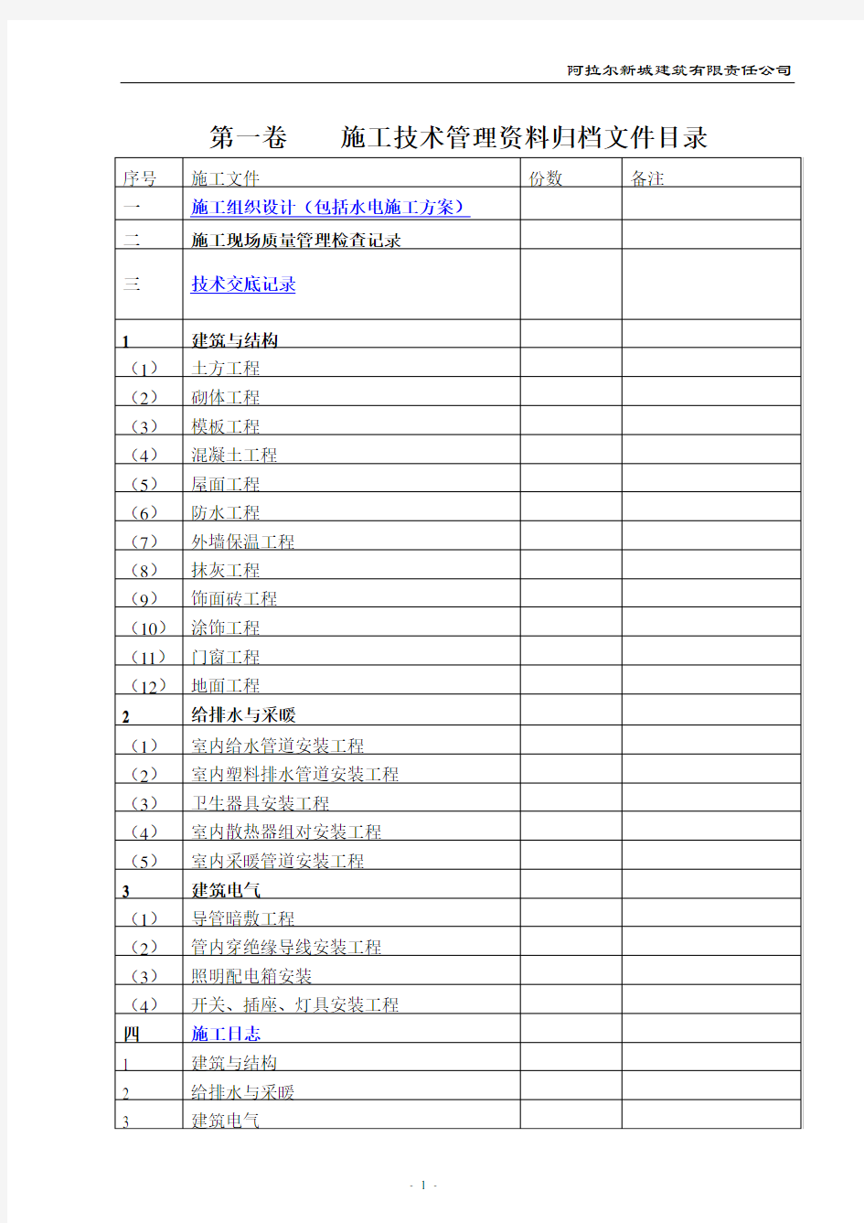 工程资料检查表(标准目录)