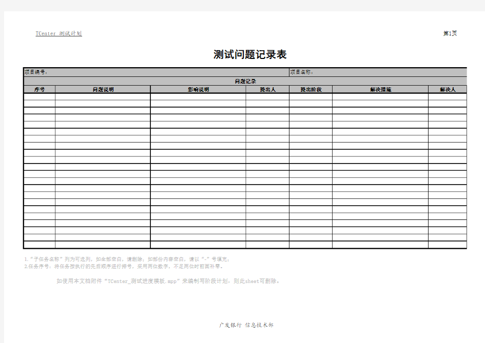 软件测试问题缺陷Bug记录表_模板