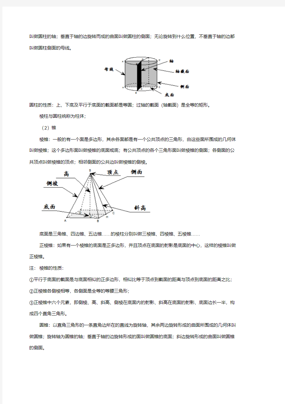 高中数学空间几何体的知识点