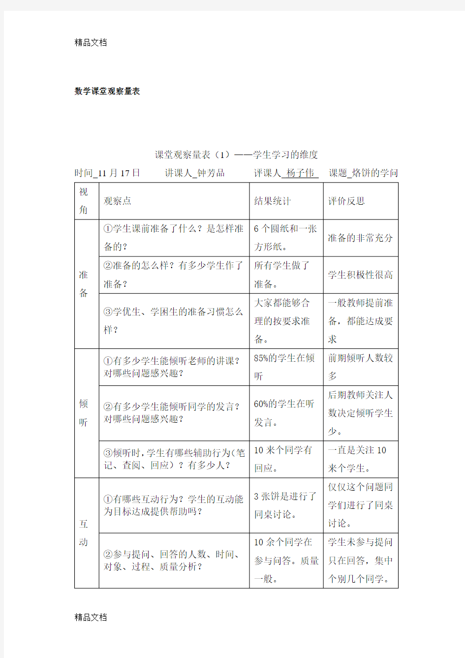 最新数学课堂观察量表-29895