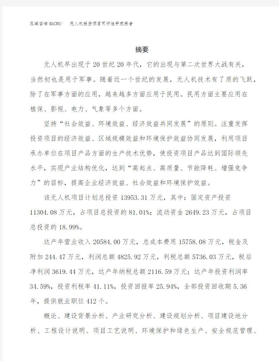 无人机投资项目可行性研究报告