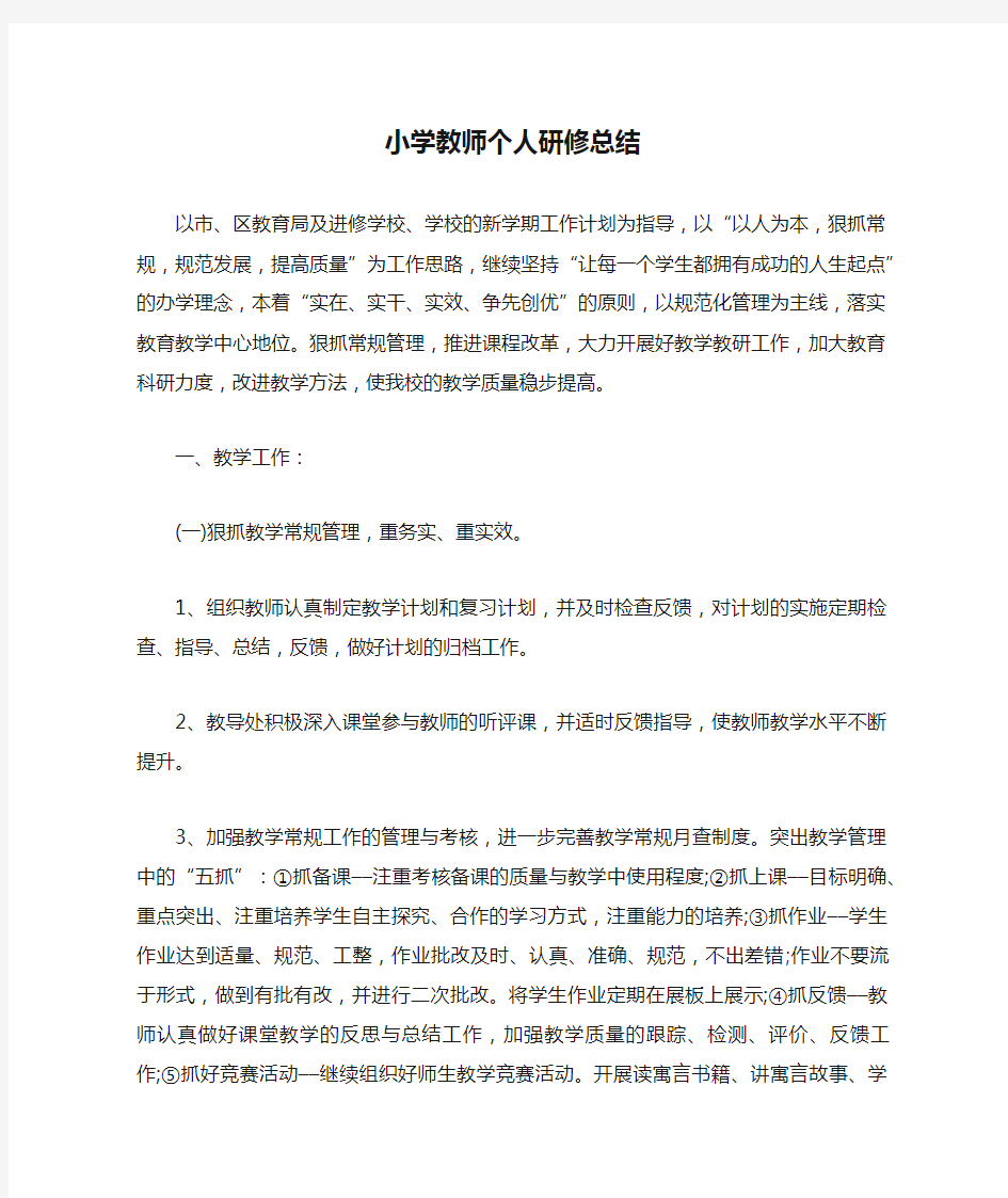 小学教师个人研修总结