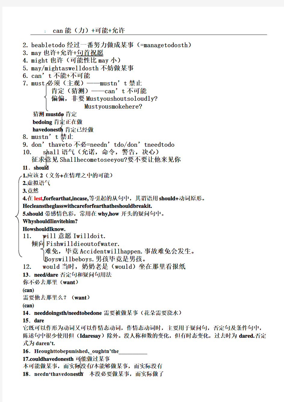 情态动词总结及翻译题