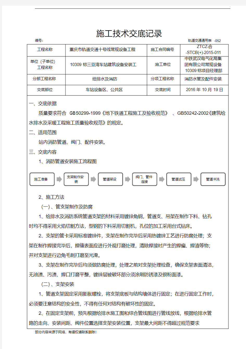 消防管道及配件安装技术交底