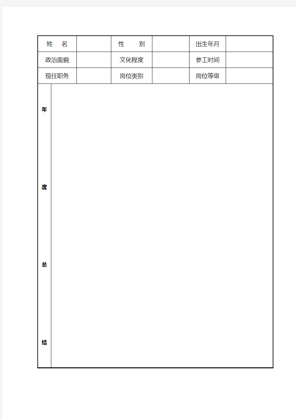 教职工年度考核登记表格