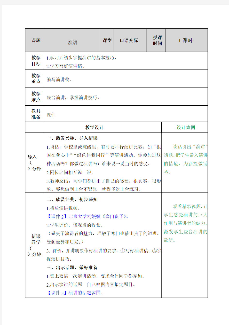 第二单元口语交际：演讲教案