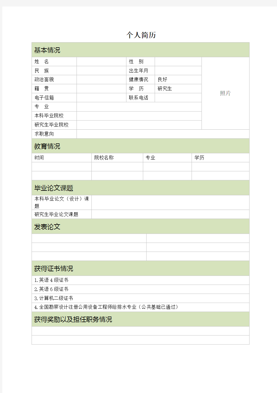 硕士研究生个人简历模板