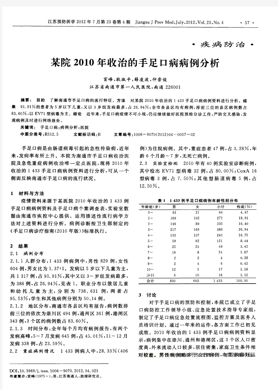 某院2010年收治的手足口病病例分析