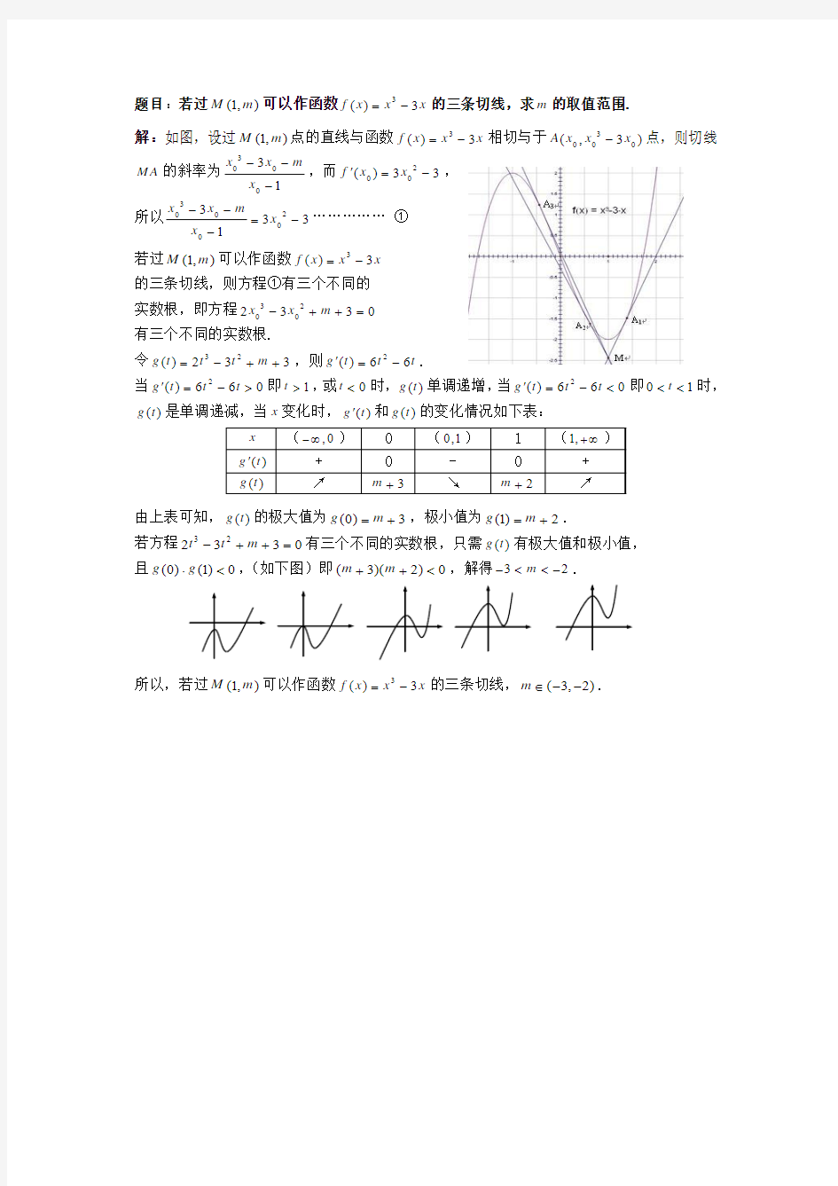 函数图像的三条切线