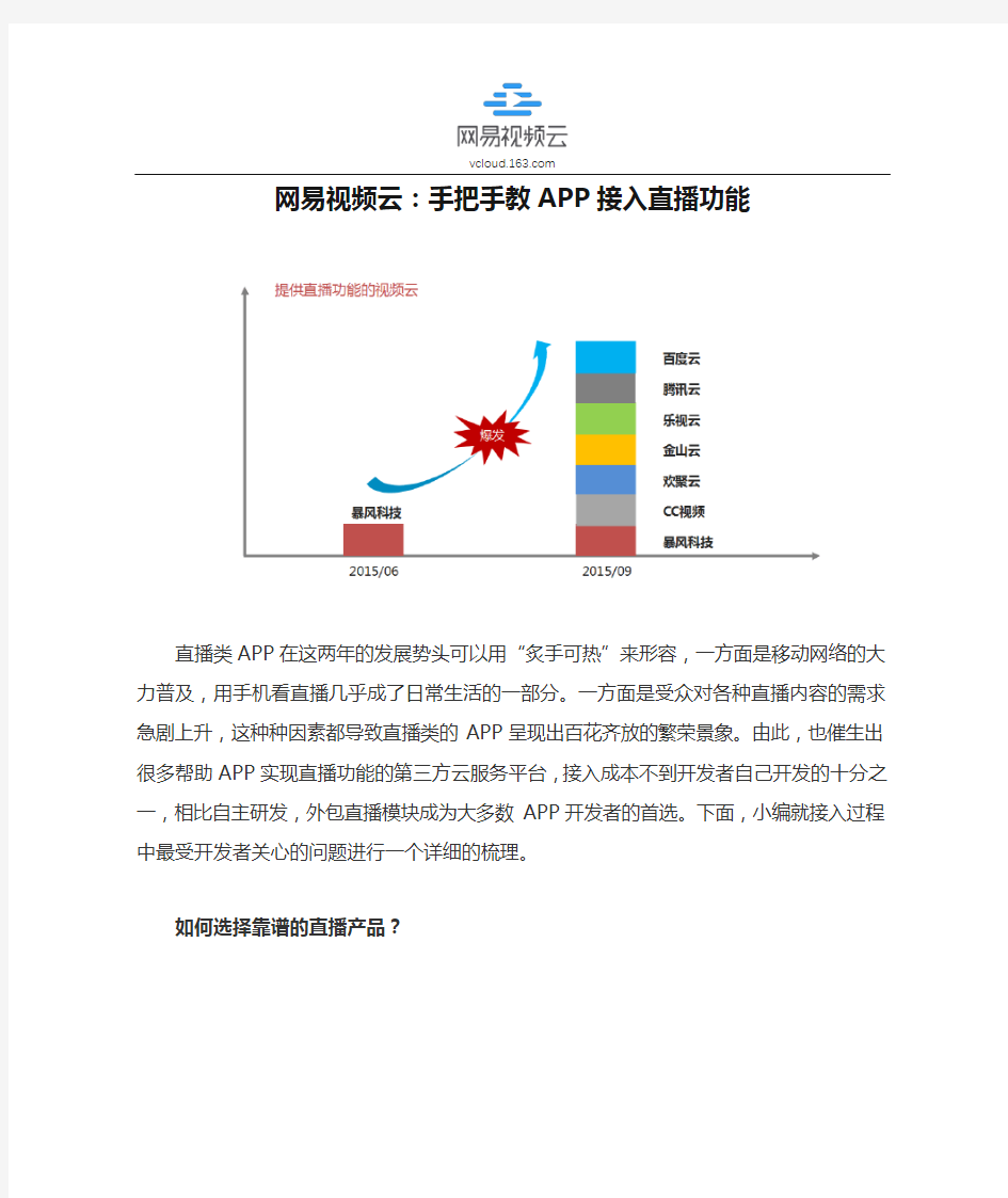 网易视频云：手把手教APP接入直播功能