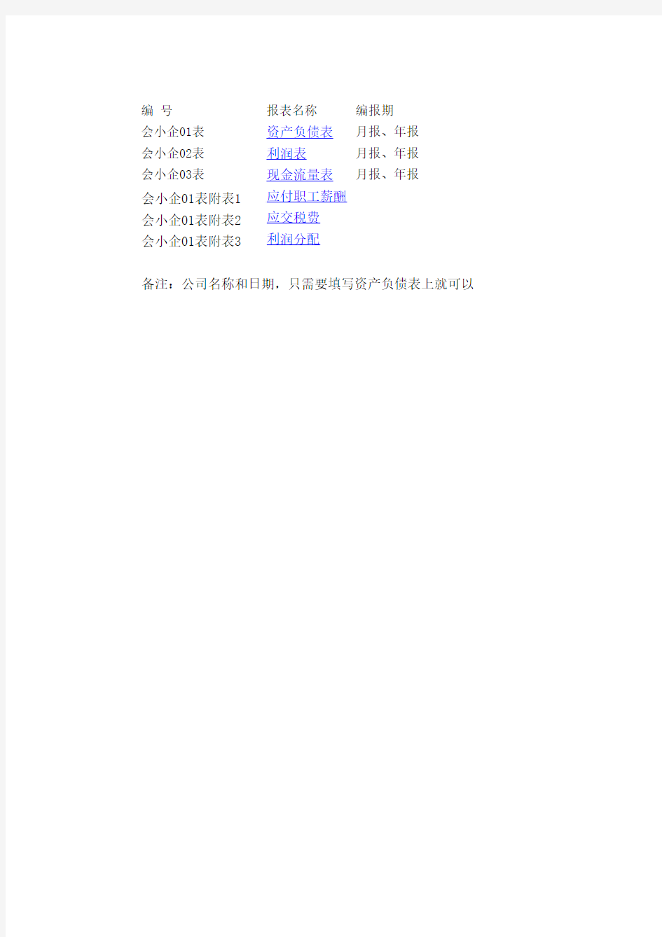 2013年最新小企业会计准则会计报表模板