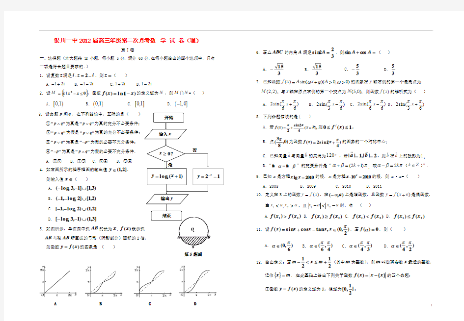 宁夏银川一中2012届高三数学第二次月考 理